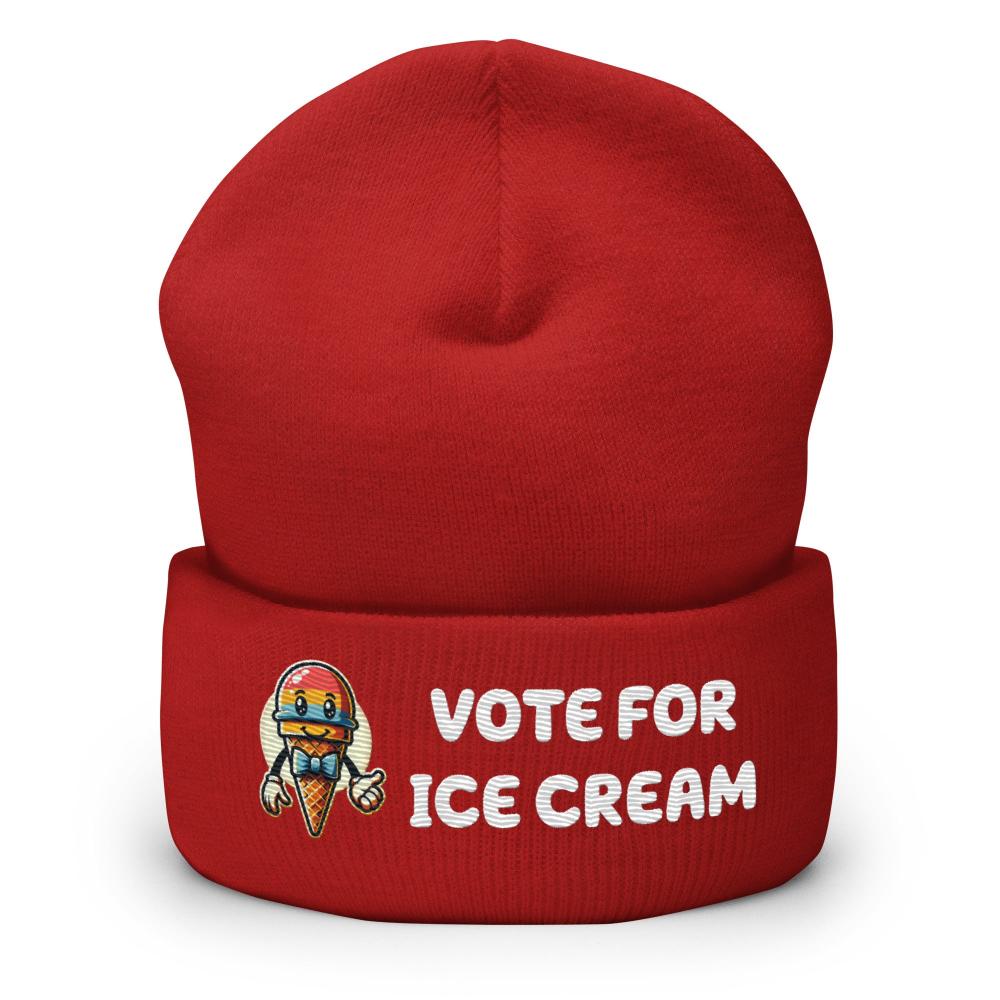 Vote For Ice Cream Cuffed Beanie - Red Color - https://ascensionemporium.net